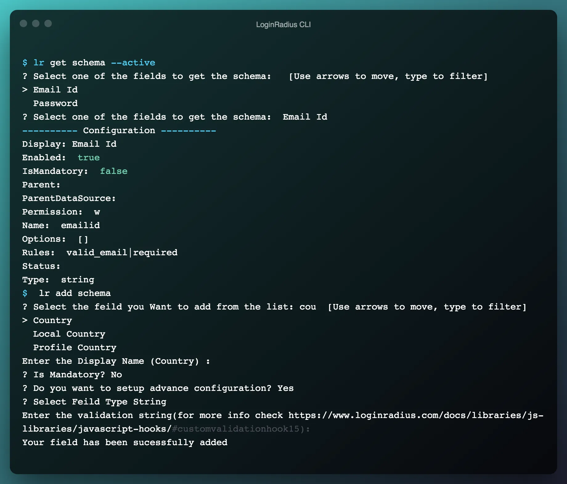 Registration Schema LoginRadius CLI