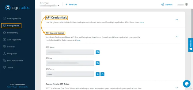 LoginRadius API Credentials