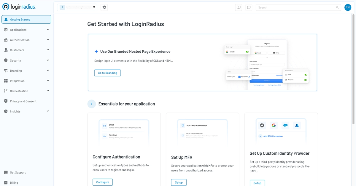 Screenshot of the LoginRadius Admin Console