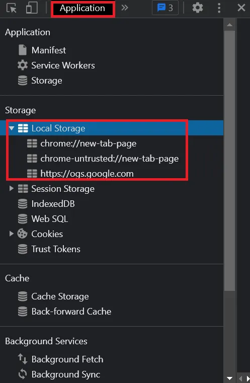 Local Storage Tab Screenshot