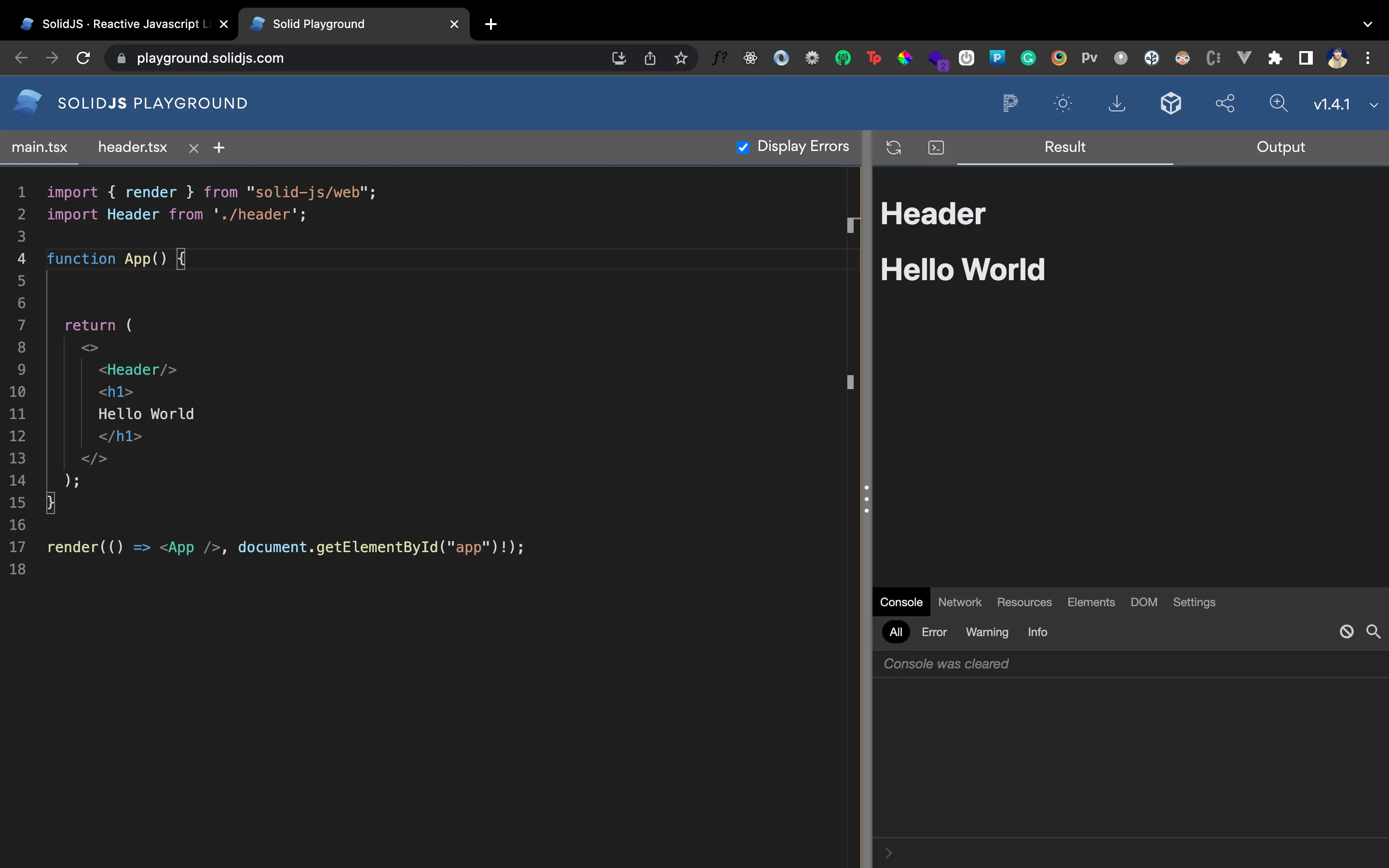 Header and HelloWorld