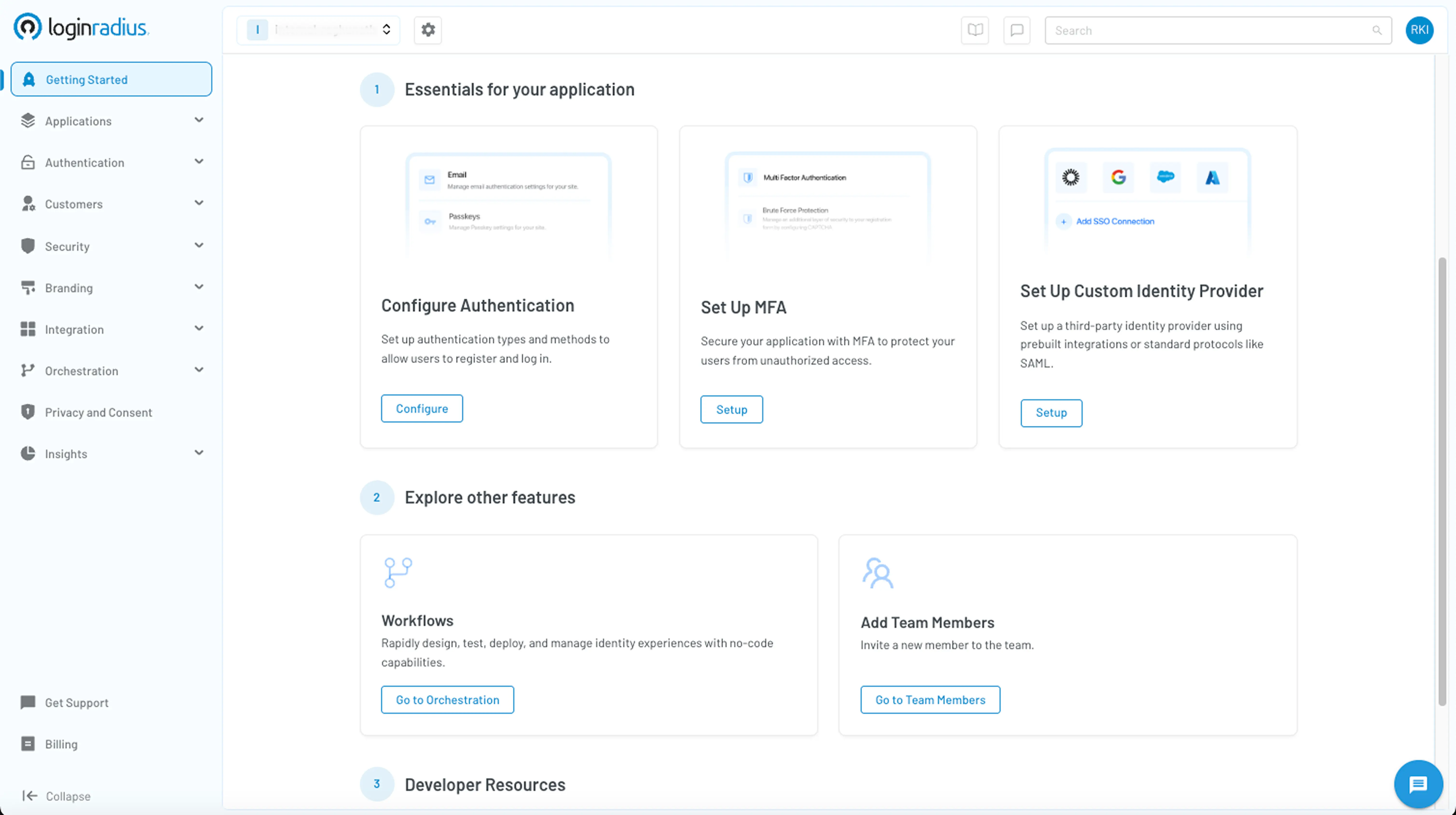 Screenshot of the LoginRadius Console Dashboard