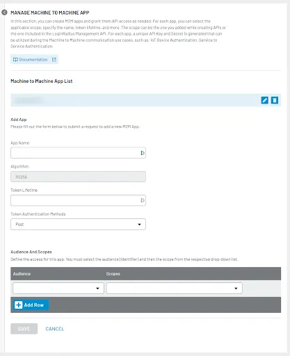 Manage Machine to Machine App