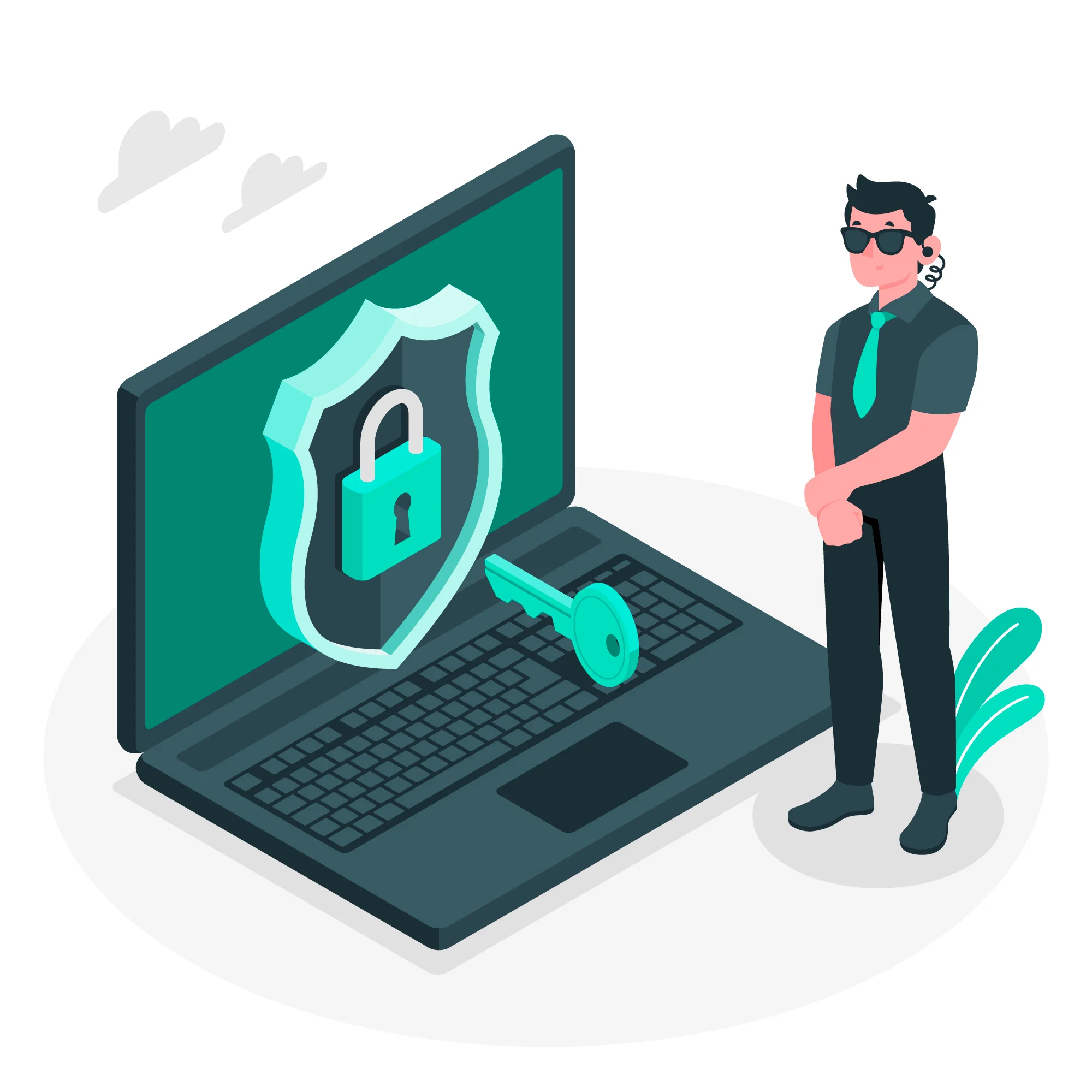 Illustration showcasing a security personnel safeguarding a laptop to ensure strong authentication.