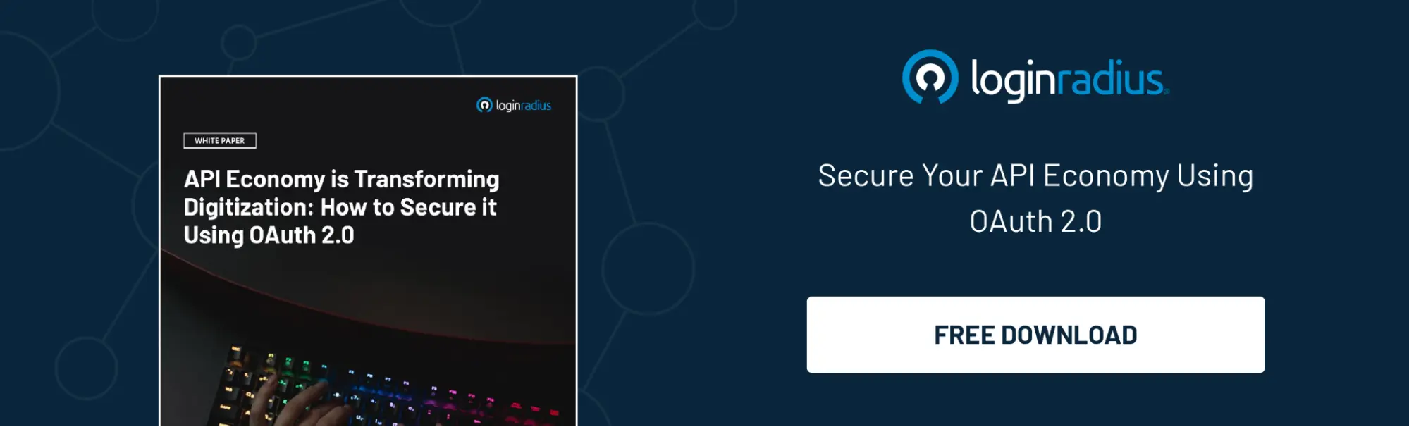 illustration showing LoginRadius free downloadable resource named API economy is transforming digitization: how to secure it using oauth 2.0.