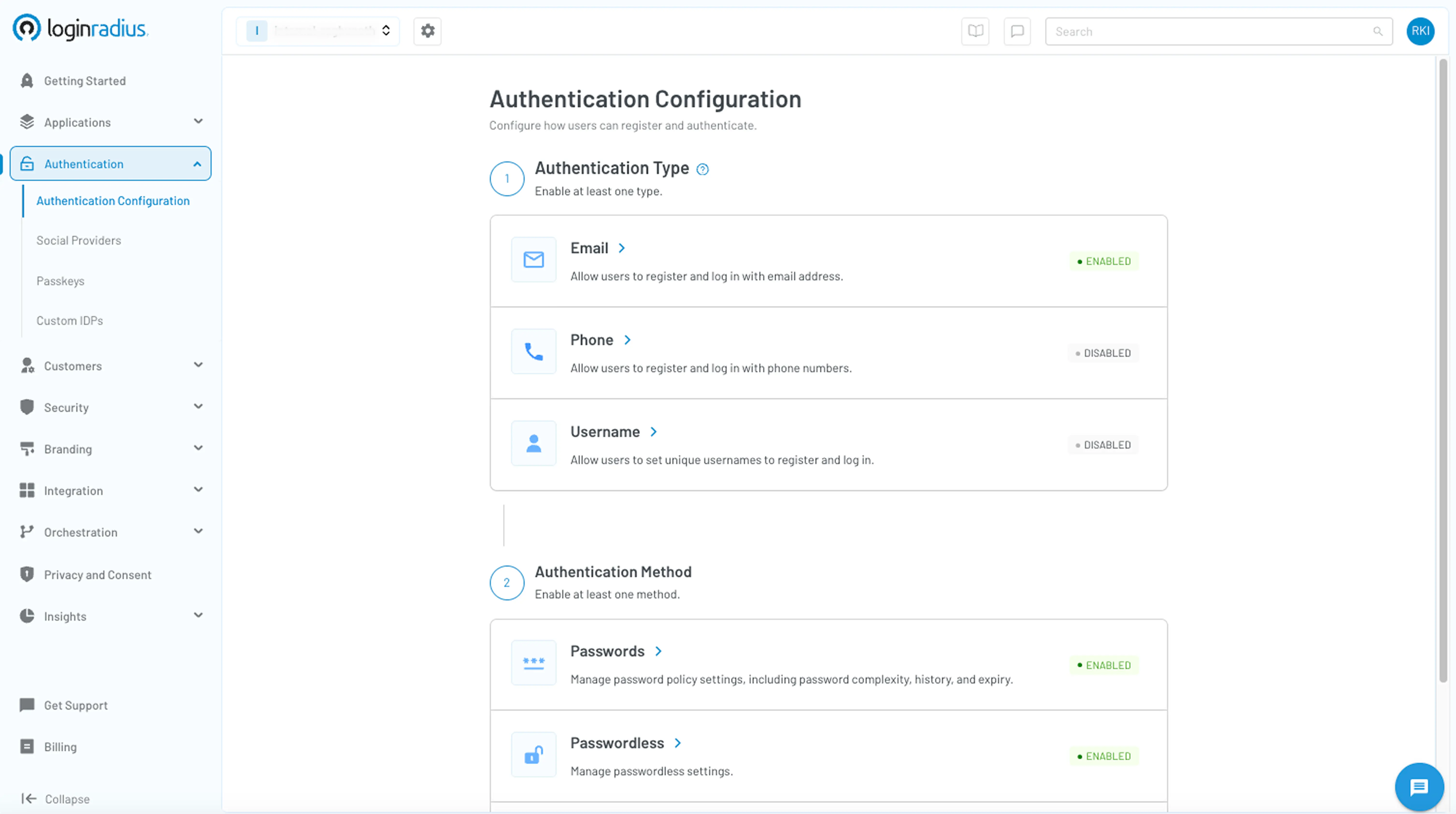 Screenshot of the LoginRadius Admin Console highlighting contextual grouping on the menu.